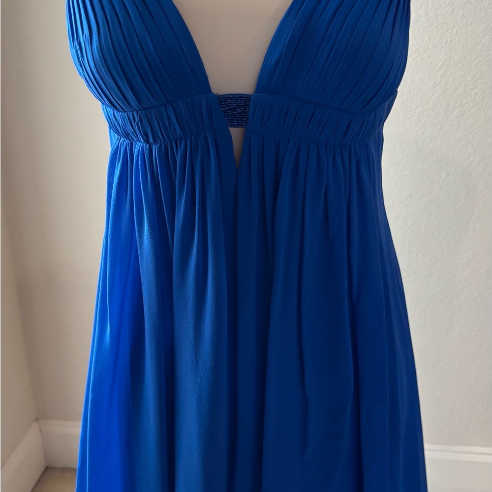 Cache V Neck Royal Blue Dress With Bedded Detail, Sz 6, Worn Once, padded bra